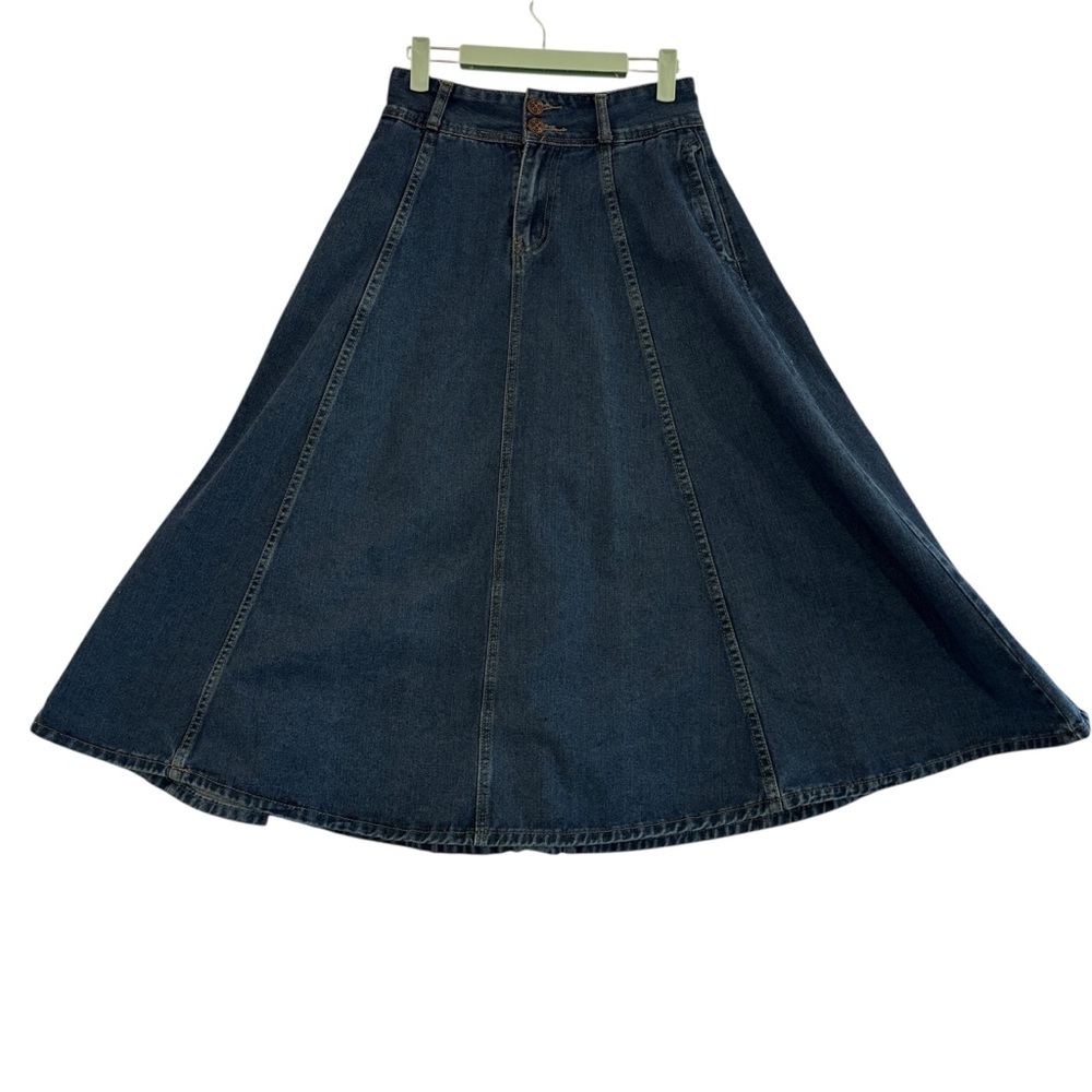 Chic Wish Classic Denim A-Line Maxi Skirt with Pockets Womens Size Small